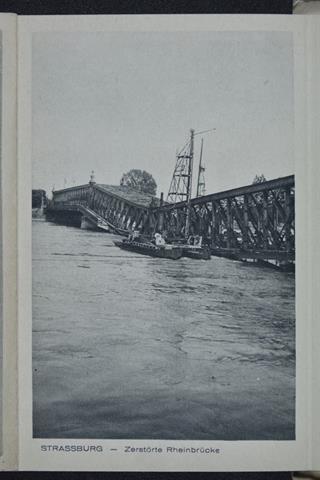 Pont détruit sur le Rhin.
Fonds Brau, original conservé aux AD67 sous la cote 12 Fi 1/33. © Olivier Hannauer