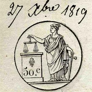 Le glaive et la balance, timbre, 1819, ADBR U 333 © Archives départementales du Bas-Rhin