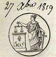 Le glaive et la balance, timbre, 1819, ADBR U 333