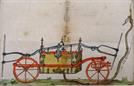 Dessin en couleur d'une pompe à incendie, archives communales déposées de Barr, 18e siècle, ADBR 8 E 21/156/2.
