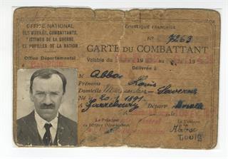 Carte du combattant de Louis Abba, cote 718 D 1/1. © Archives départementales du Bas-Rhin