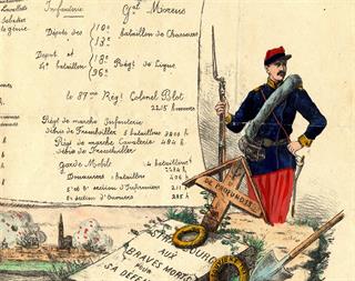 Lithographie en couleur de Longini, Strasbourg, 1870. ADBR, 38 J 514 © Archives départementales du Bas-Rhin