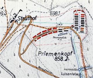 Le camp K[onzentration].L[ager]. Natzweiler et ses environs (27 juillet 1942), échelle 1 :10000e, 41,6 cm x 63,5 cm. Détail. © Archives départementales du Bas-Rhin