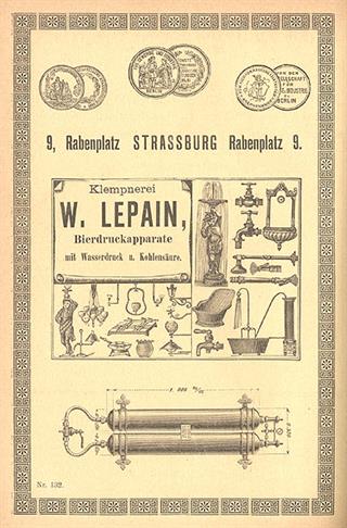 Publicité pour l'entreprise Lepain, installateur sanitaire, dans un annuaire, ADBR BAD1068/11 © Archives départementales du Bas-Rhin