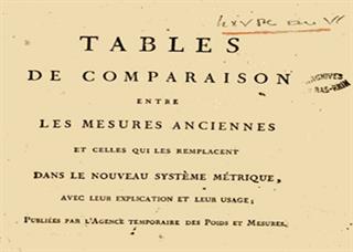 Vue d'un tableau de comparaison de mesures, 1792. ADBR, 1 L 872. © Archives départementales du Bas-Rhin.