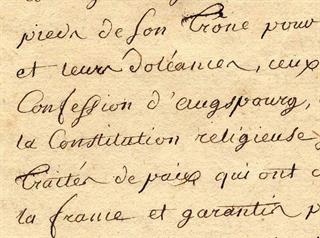 détail d'une page du cahier de doléances de la Confession d'Augsbourg, ADBR 2V49